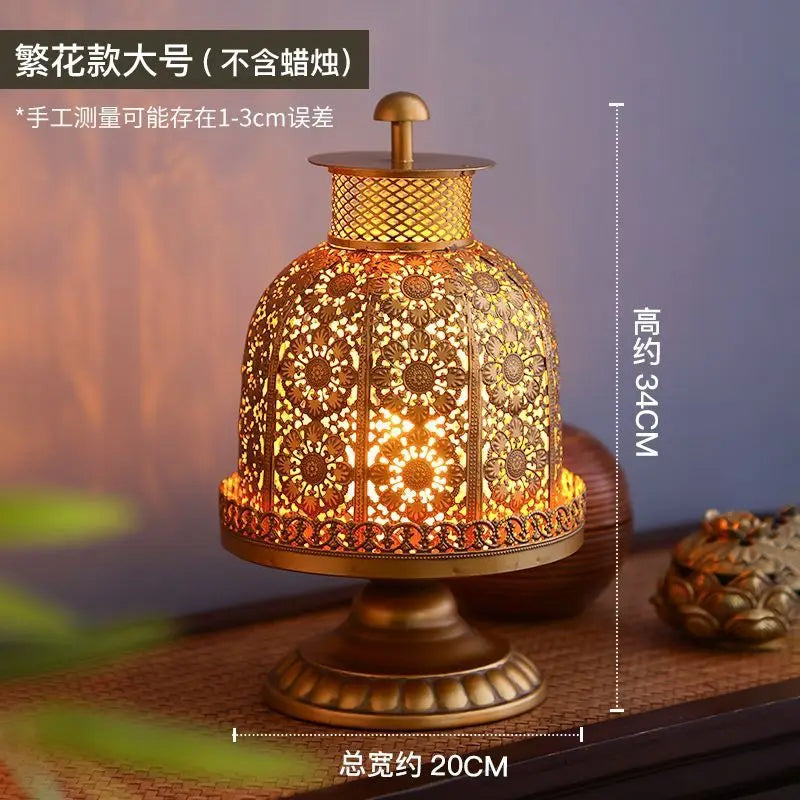 Vintage iron candlestick decoration table wind lamp electronic candle holder Thai style spa decoration home