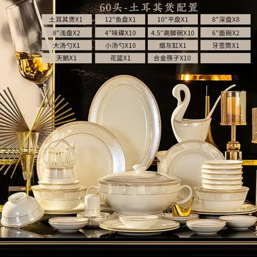 Christmas CeramicTableware 60Piece Set Equipped With Turkey Pot Fashion Xiaozi Series Ten Dining Simple Bone China Tableware Set