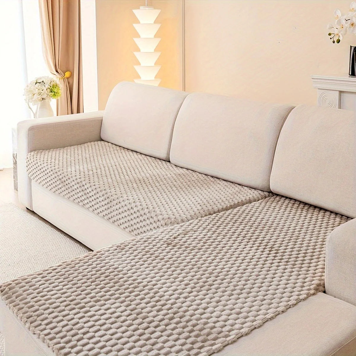 2pcs/Set Honeycomb Jacquard Plush Sofa Covers for Living Room Corner Sofa Couch Seat Cover Sofa Towel