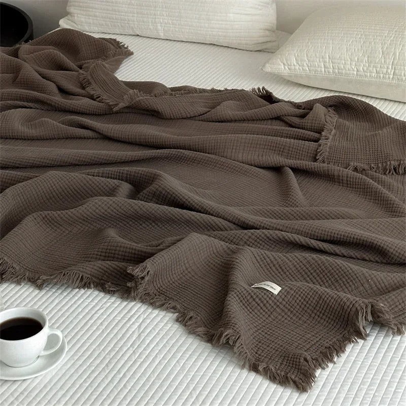 1pc Blanket 100% Cotton Sofa Towel Tassels Bed Linen Solid Color Shawl manta Skin-friendly Plaid Home Blankets