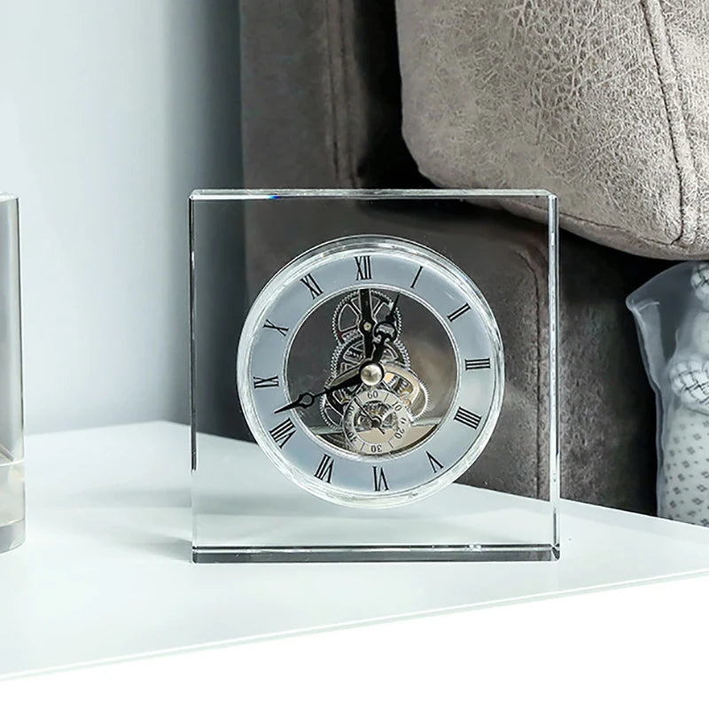 Nordic Crystal Silent Table Clock Aesthetic Tabletop Clocks Luxury Gaming Room Decoration Furniture Accessories Products 2024