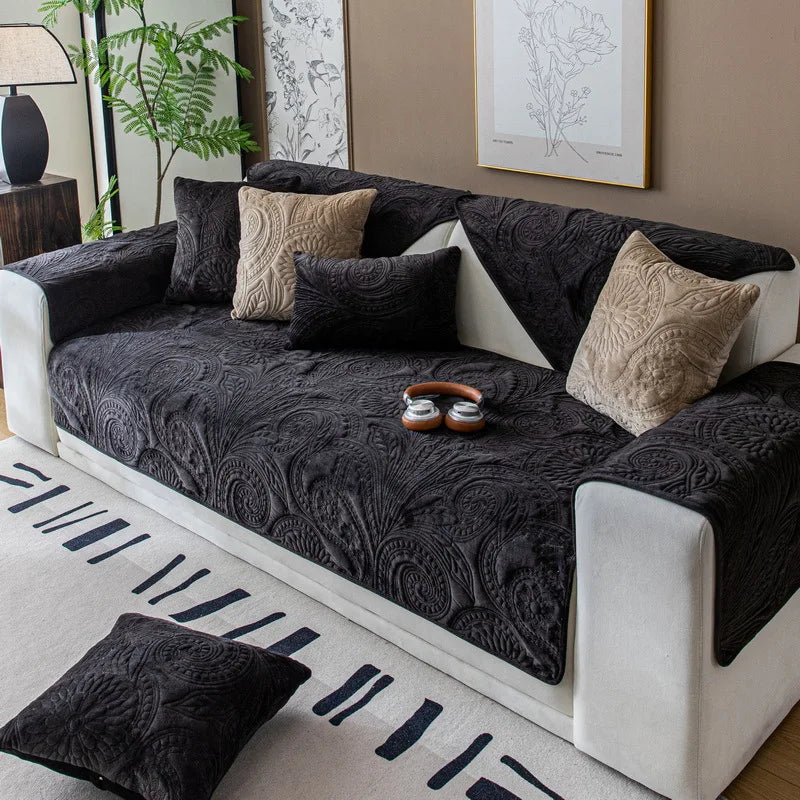 EIFLOY Nordic Retro Velvet Couch Cover for Sofa, 1, 2, 3, 4 Seater, Soft Plush Armchair Recliner Cover, Non Slip, Anti-scratch