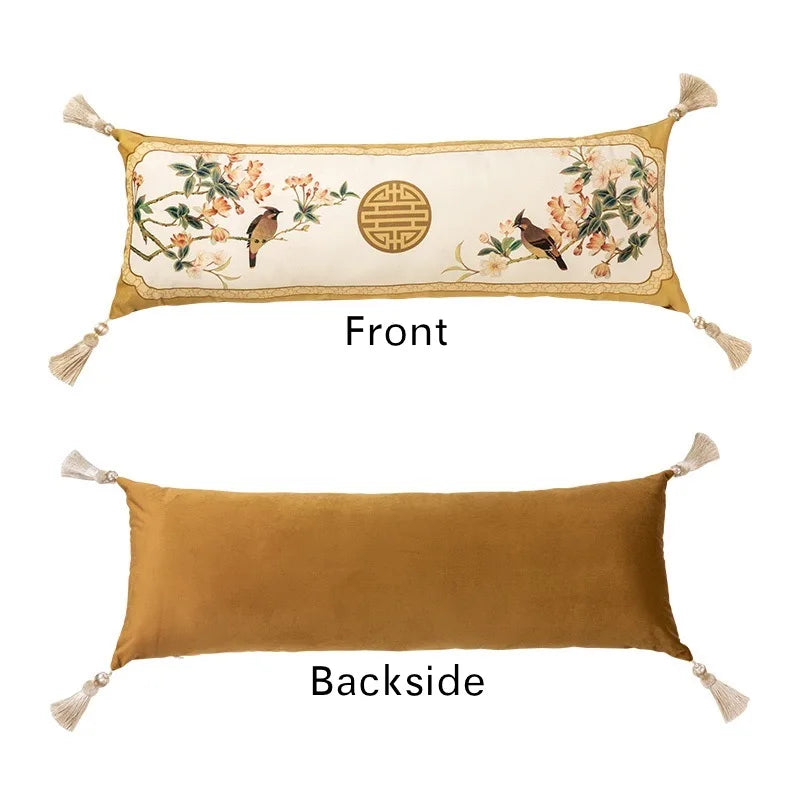 Chinese Flora Bird Pillows 35x100 Long Cushion Luxury Retro Cushions Decorative Pillow For Sofa Chair Bedding Home Decoration