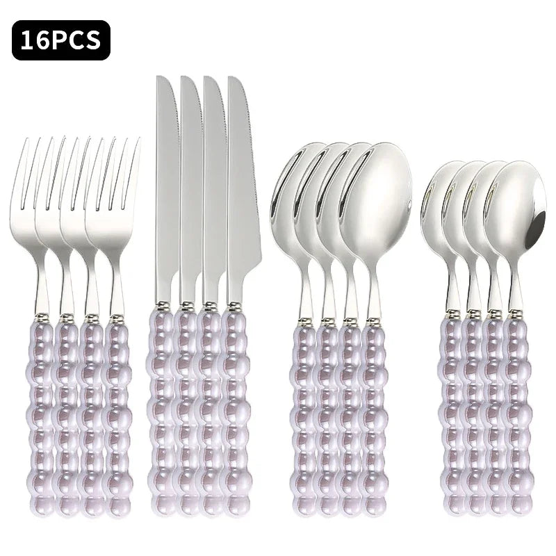 16PCS Pearl Tableware Set Ins Style Creative Gift for Home Tableware Wedding Tableware Table Decoration Supplies Wedding Faviour