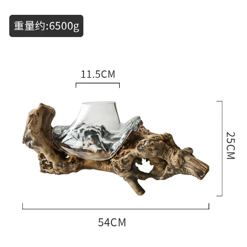 Glass Bonsai Vase Dead Wood Rack Hydroponic Planting Pots Flowerpot Art Wooden Frame Terrarium Home Decoration Accessories