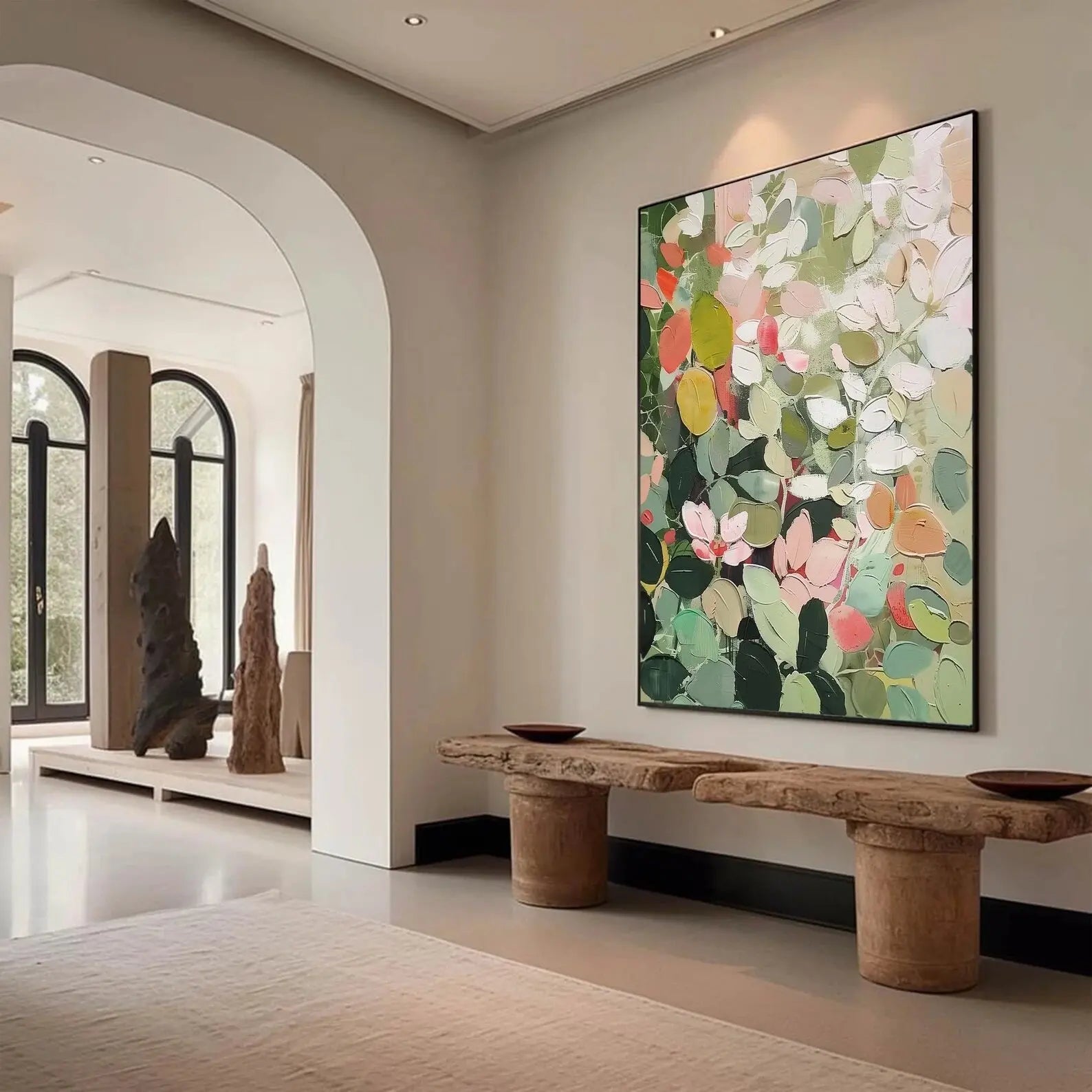 Huge Thick Textured Knife Painted Flower Plants Painting 100% Handmade Abstract Oil Painting Canvas Wall Art For Home Decoration