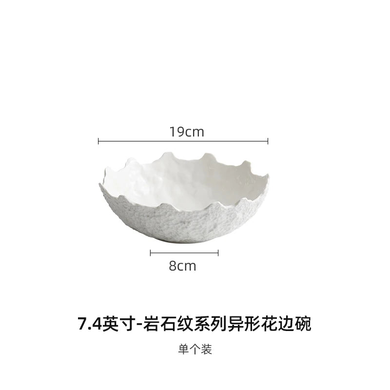 White Ceramic Tableware Fruit Salad Bowl Home-used High-quality Hotel Restaurant Creative Irregular Plate Sashimi Bowl