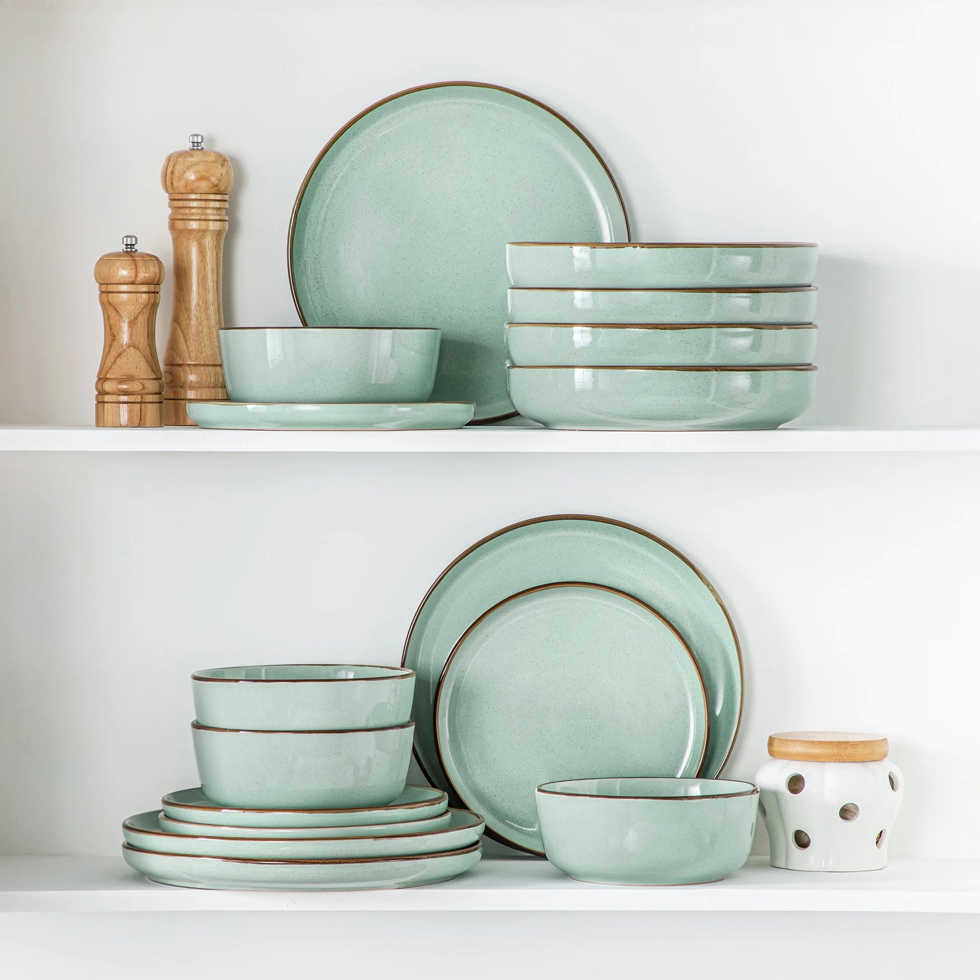 vancasso LOIRE 16/32 Piece Green Ceramic Dinnerware Set Oven Safe Stoneware Set with 4 PCS Dinner Plate/Dessert Plate/Soup/ Bowl