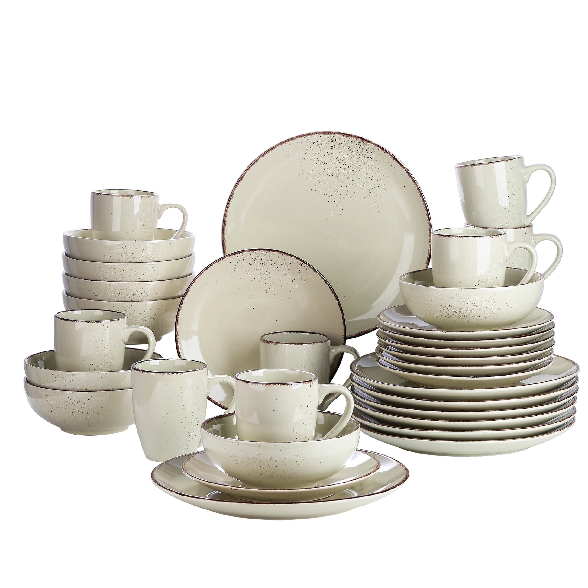 Vancasso 16/32/48-Piece Ceramic Beige Stoneware Dinnerware Set with Dinner Plate,Dessert Plate,800ml Bowl, Mug Tableware Set