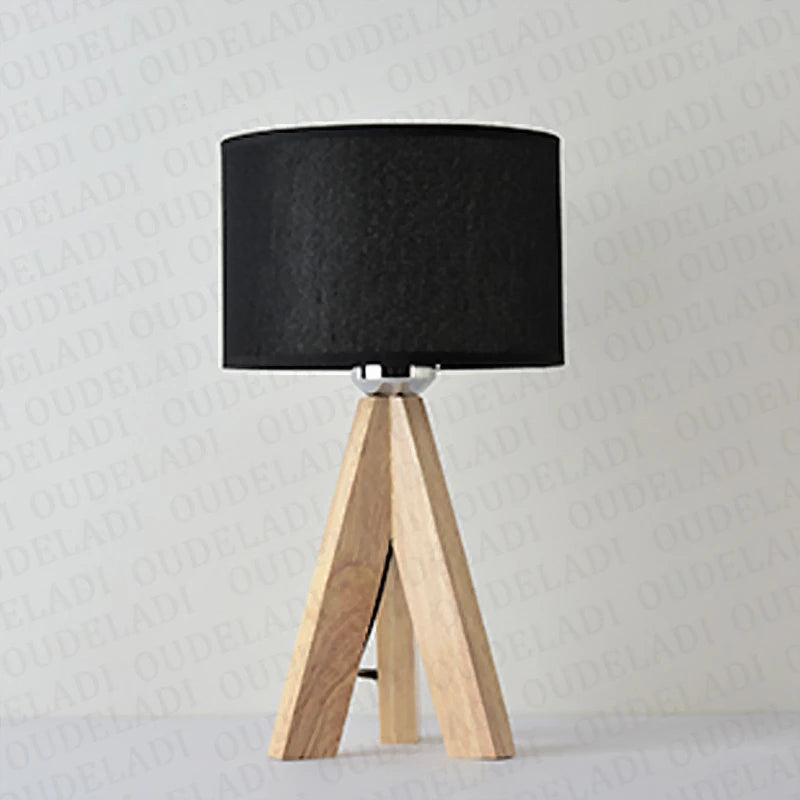 OUDELADI Wooden Table Lamp White Black cloth lampshade Home decor living room Bedside Desk lamp E27 Study Reading Light