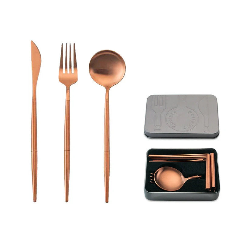 Portable Cutlery Set 304 Stainless Steel Removable Camping Tableware Chopsticks Knife Fork Spoon Folding Cutlery Set With Box