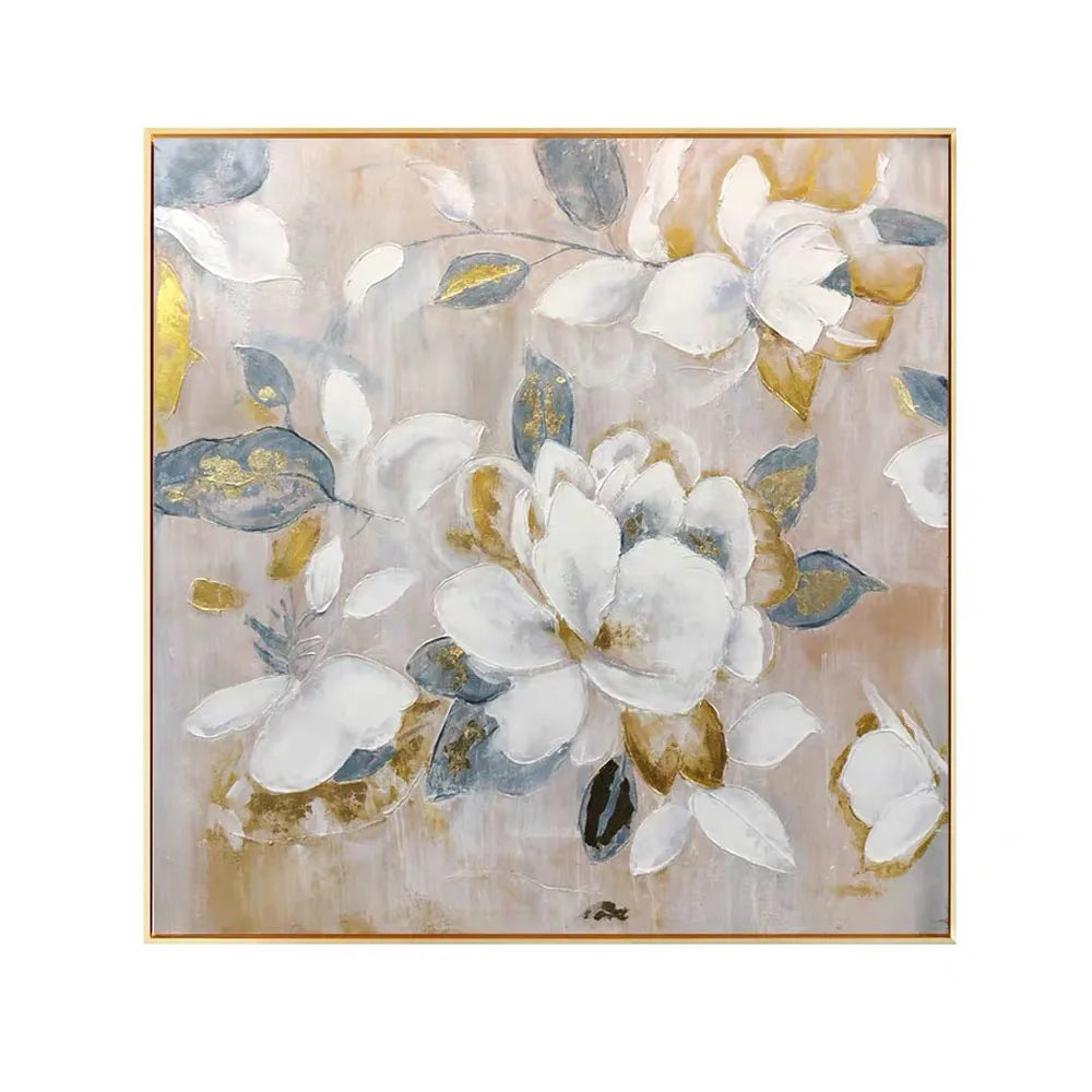 Gold Foil Texture Flower Wall Art Pic Hand Painted Modern Abstract Oil Painting On Canvas For Living Room Home Decor No Frame