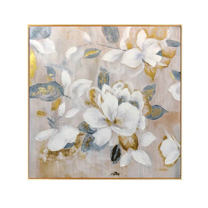 Gold Foil Texture Flower Wall Art Pic Hand Painted Modern Abstract Oil Painting On Canvas For Living Room Home Decor No Frame