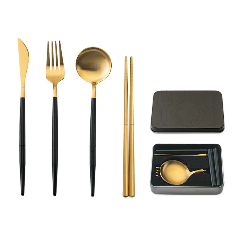 Portable Cutlery Set 304 Stainless Steel Removable Camping Tableware Chopsticks Knife Fork Spoon Folding Cutlery Set With Box
