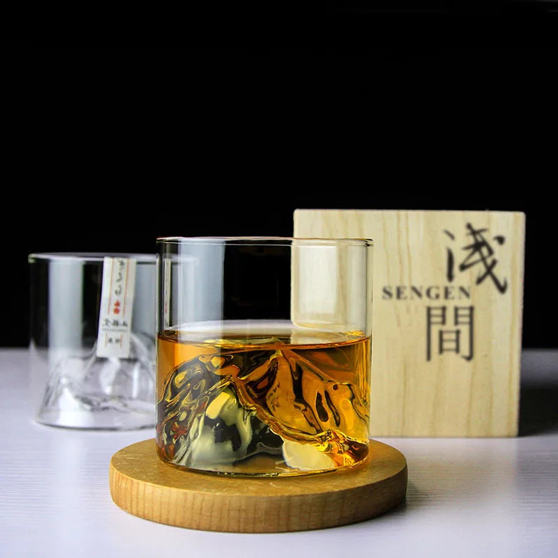 Whiskey Glass  Bottom Raised Ice Mountain Design Tumbler for Drinking Bourbon,Scotch,Cocktails or Tea Gift Package Liquor Shot