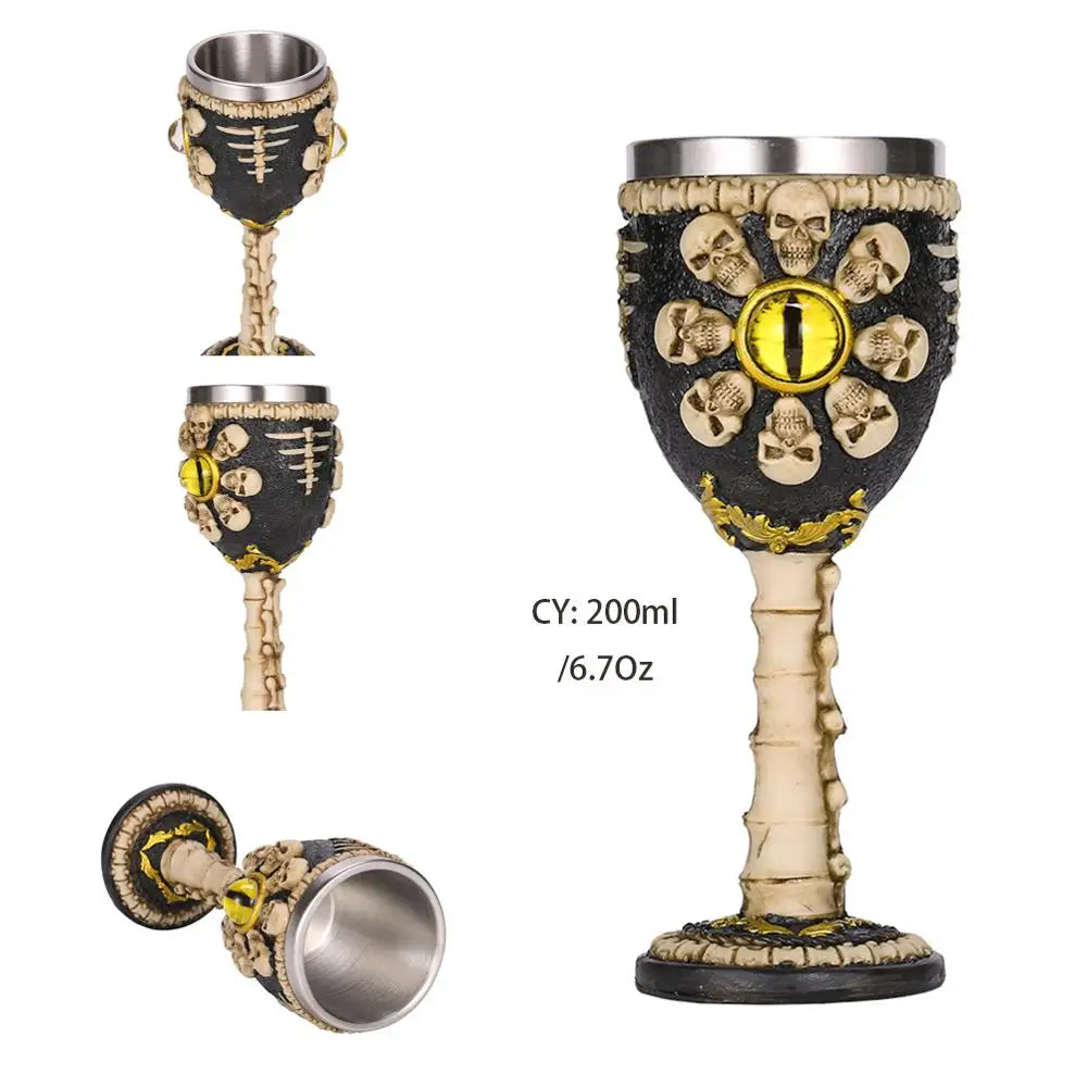 Skull Resin Stainless Steel Goblet 200ml Gothic Wine Glass Horrible Cocktail Glasses Whiskey Cup Pub Bar Drinkware Dropshipping
