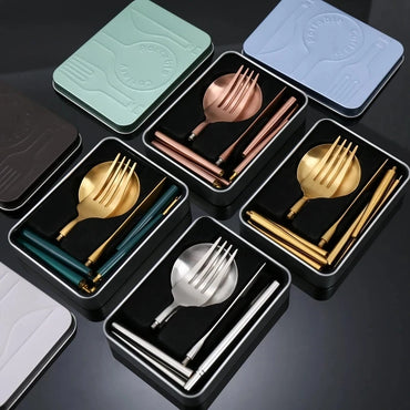 Portable Cutlery Set 304 Stainless Steel Removable Camping Tableware Chopsticks Knife Fork Spoon Folding Cutlery Set With Box