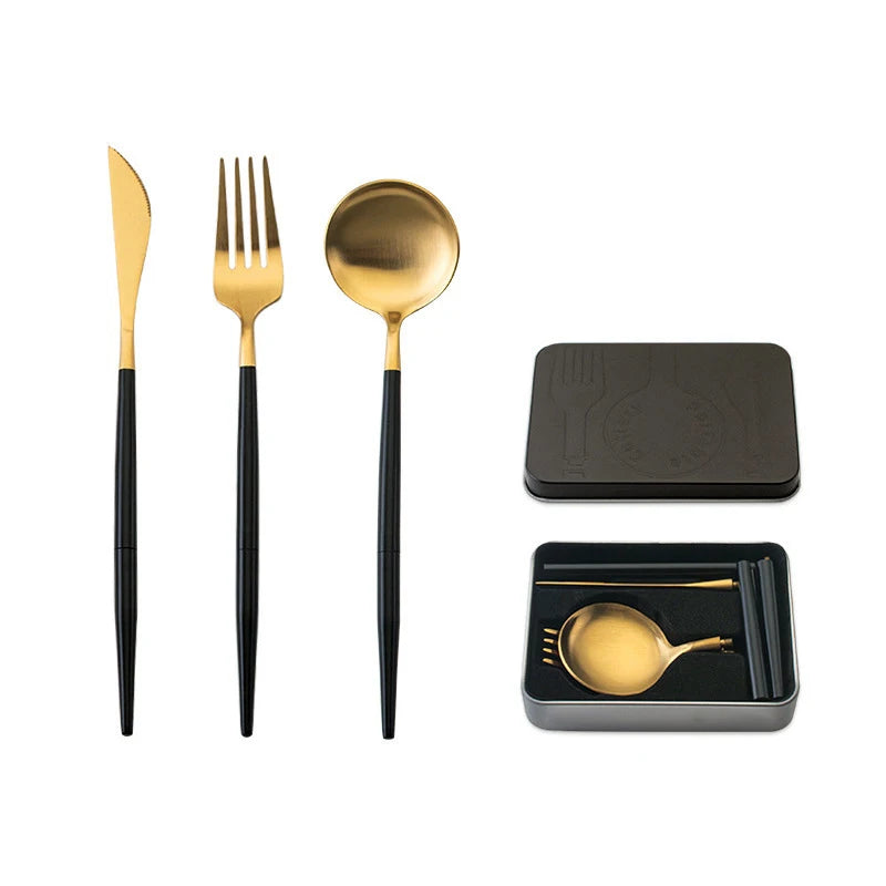 Portable Cutlery Set 304 Stainless Steel Removable Camping Tableware Chopsticks Knife Fork Spoon Folding Cutlery Set With Box