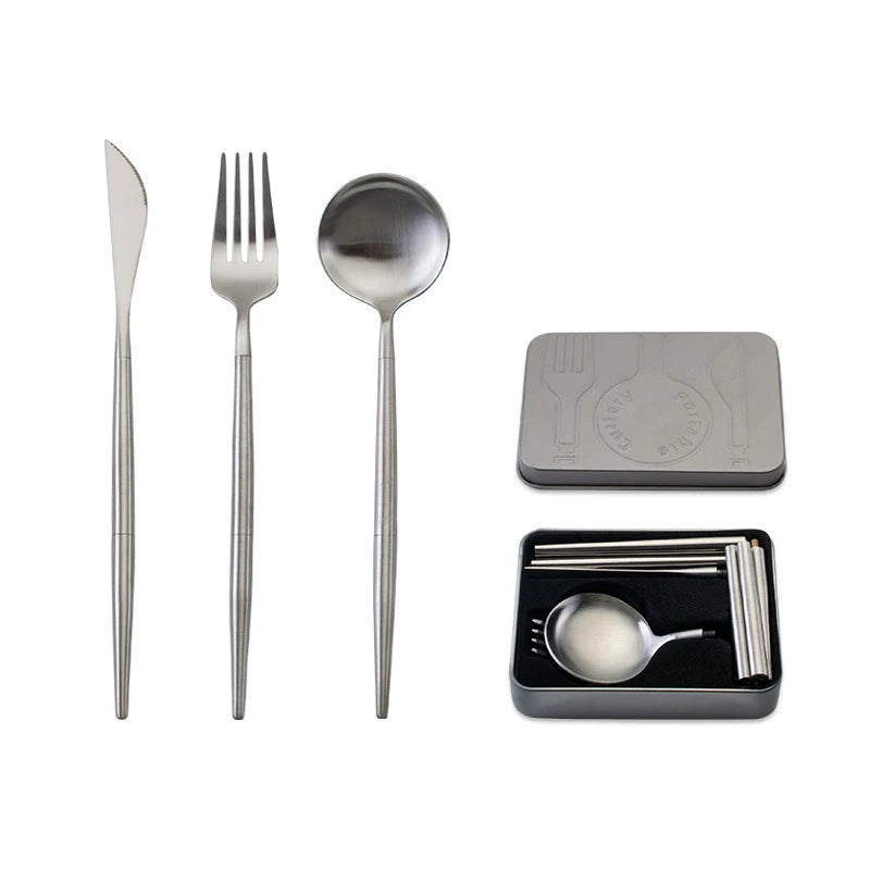 Portable Cutlery Set 304 Stainless Steel Removable Camping Tableware Chopsticks Knife Fork Spoon Folding Cutlery Set With Box