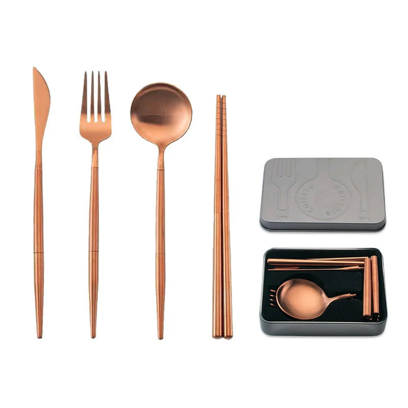 Portable Cutlery Set 304 Stainless Steel Removable Camping Tableware Chopsticks Knife Fork Spoon Folding Cutlery Set With Box