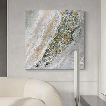 Frameless Handmade Abstract Artwork, Wall Picture, Oil Painting on Canvas, Sleeping Room Decor Accessories, Golden Coastline