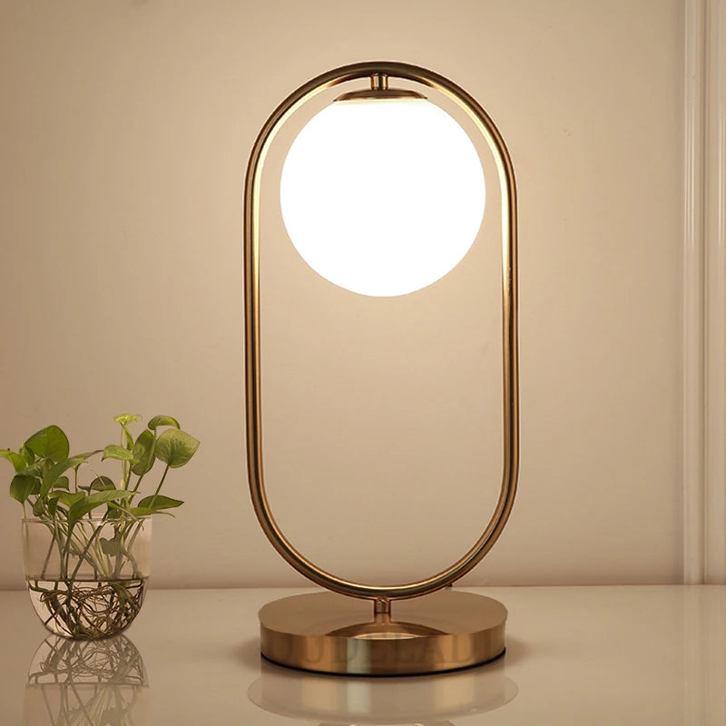 OUDELADI  Frosted Glass ball Table Lamp Gold Silver Brass Black Desk lamp Home Decor Study Bedroom Lighting fixtures