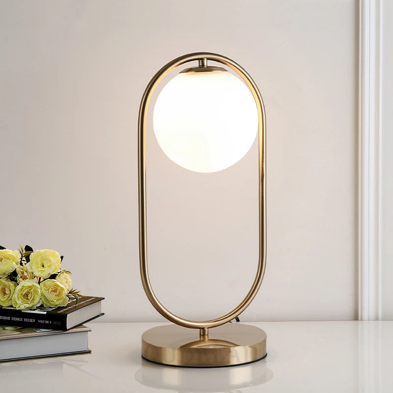 OUDELADI  Frosted Glass ball Table Lamp Gold Silver Brass Black Desk lamp Home Decor Study Bedroom Lighting fixtures