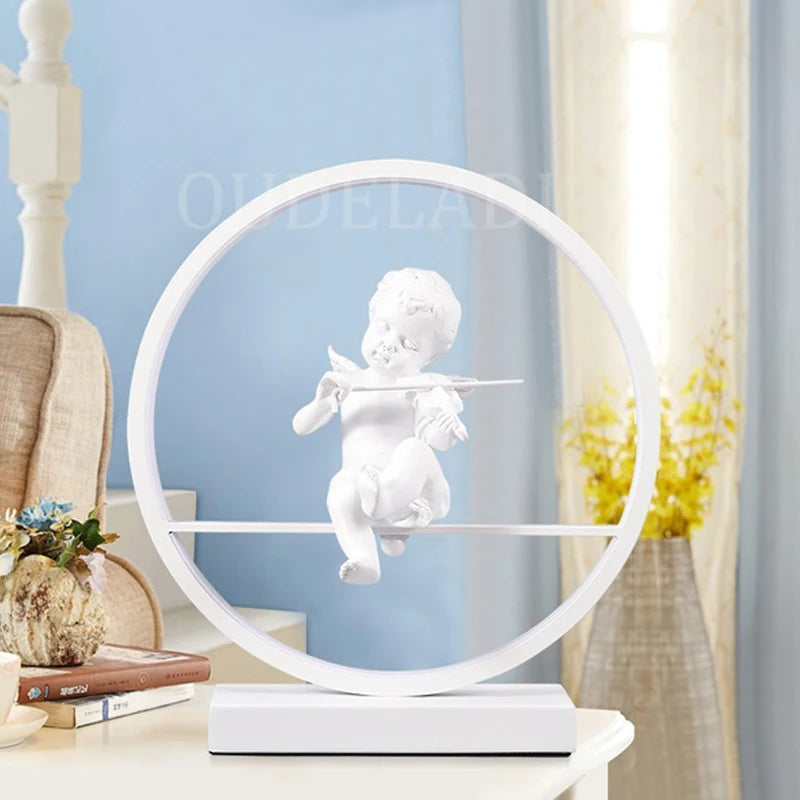 OUDELADI Angel doll table lamp bedside Romantic warm Couple desk lamp Modern home living room decor Bird table lamp