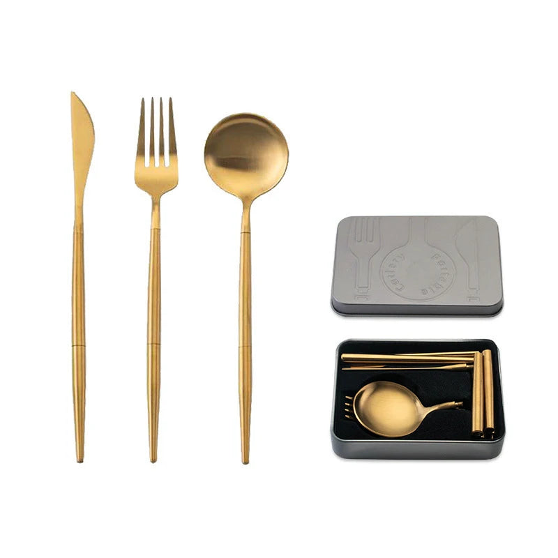 Portable Cutlery Set 304 Stainless Steel Removable Camping Tableware Chopsticks Knife Fork Spoon Folding Cutlery Set With Box