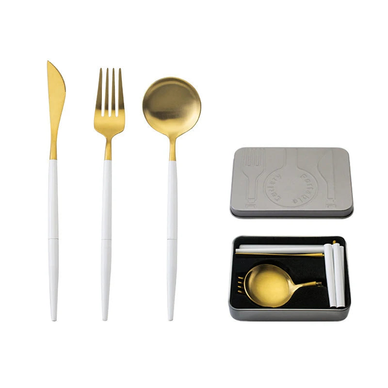 Portable Cutlery Set 304 Stainless Steel Removable Camping Tableware Chopsticks Knife Fork Spoon Folding Cutlery Set With Box