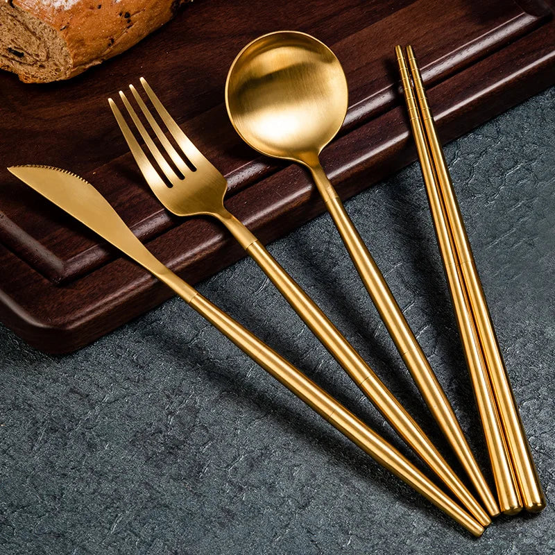 Portable Cutlery Set 304 Stainless Steel Removable Camping Tableware Chopsticks Knife Fork Spoon Folding Cutlery Set With Box