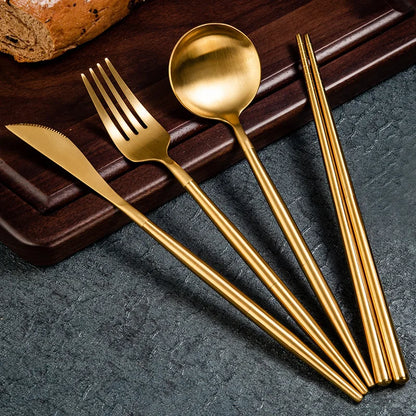 Portable Cutlery Set 304 Stainless Steel Removable Camping Tableware Chopsticks Knife Fork Spoon Folding Cutlery Set With Box