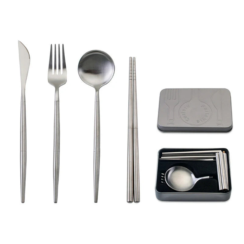 Portable Cutlery Set 304 Stainless Steel Removable Camping Tableware Chopsticks Knife Fork Spoon Folding Cutlery Set With Box
