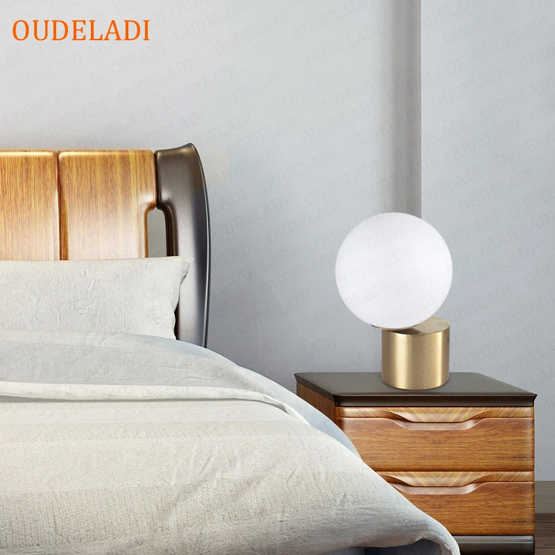 Glass Ball Brass Table Lamps Living Room Bedroom Study Bedside LED Eye Protection Desk Light Home Decor Lighting fixture