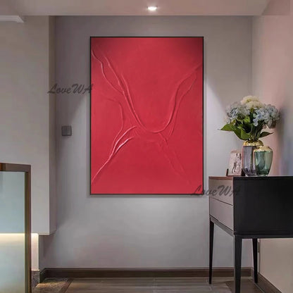 Abstract Art Textured Canvas Posters，Red Acrylic Artwork Palette Knife Oil Paintings Frameless Wall Picture For Living Room