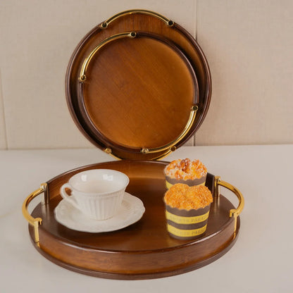 Light luxury and simple home kitchen round bamboo tray Home restaurant tea set small tray portable fruit snack tray