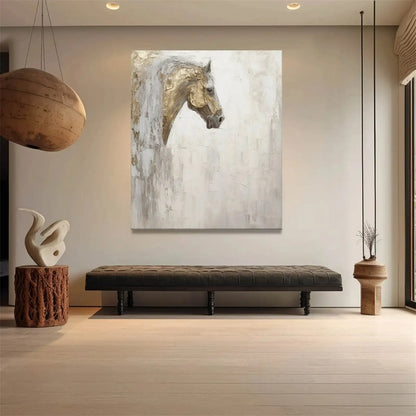 Gold Leaf Horse Picture Dafeng Village Painting 100% Handmade Abstract Oil Painting Canvas Wall Art For Home Decoration Unframed