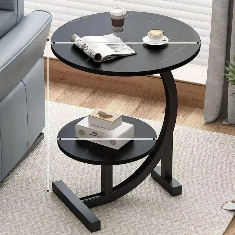 Round Edge Coffee Table with Double Shelf – view 12, modern home furniture