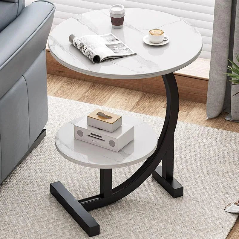Round Edge Coffee Table with Double Shelf – view 1, modern home furniture
