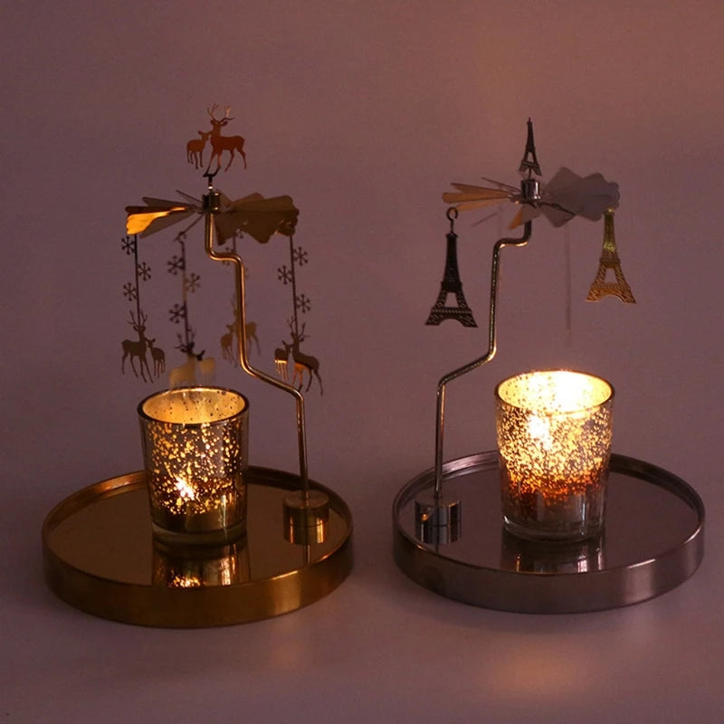 Snowflake Deer Fairy Rotating Candlestick Tealight Candle Holder Tray Romantic Wedding Party Decor Y5GB