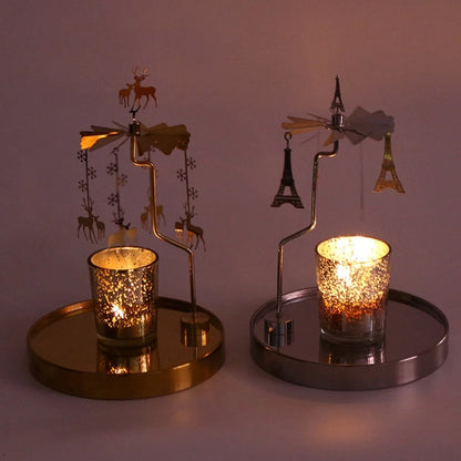Snowflake Deer Fairy Rotating Candlestick Tealight Candle Holder Tray Romantic Wedding Party Decor Y5GB