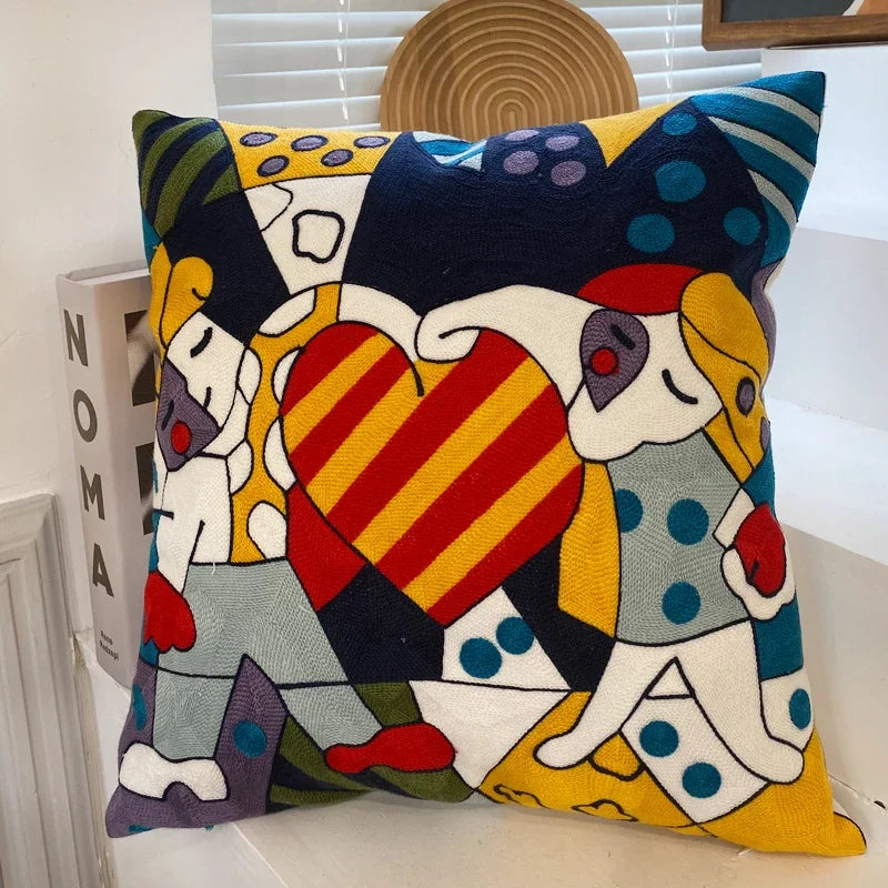 Embroidery Abstract Pillowcase Cotton Cushions Covers Picasso Decorative Throw Pillows Covers for Sofa Living Room Home Decor