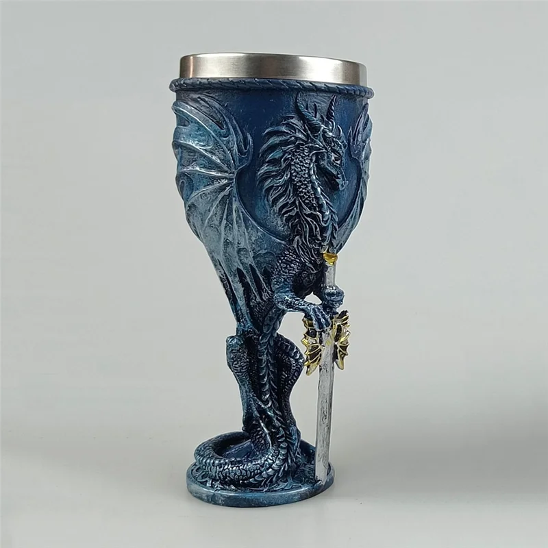 ABBY-Blue Dragon Goblet Dungeons And Dragons Gift Holy Grail Wine Goblet Flying Dragon Sword Goblet