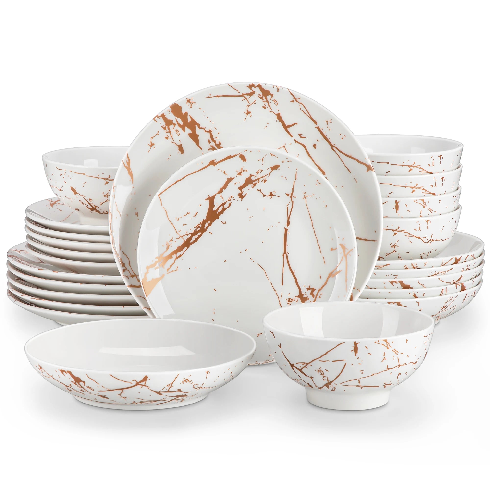 LOVECASA 24 Piece Gold Splash Glaze Dinnerware Sets Porcelain Plates Dinner Set with 6 PCS Dinner Plate/Dessert/Soup Plate/Bowl