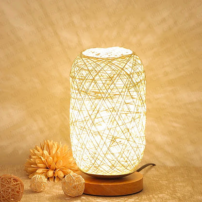 Wooden base Rattan Twine Ball Lights Table Lamp Home Decor Living Room Bedroom Bedside Desk Lamp Night light USB and EU plug