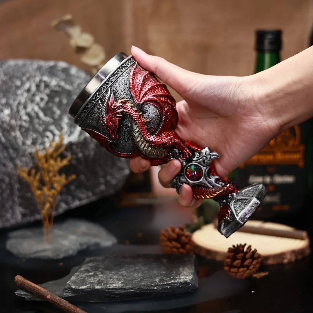Cross Gem Dragon Wine Glass Medieval Resin Stainless Steel Goblet Chalice Cocktail Glasses Whiskey Cup Champagne Cups Drinkware