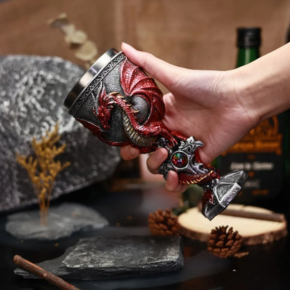 Cross Gem Dragon Wine Glass Medieval Resin Stainless Steel Goblet Chalice Cocktail Glasses Whiskey Cup Champagne Cups Drinkware