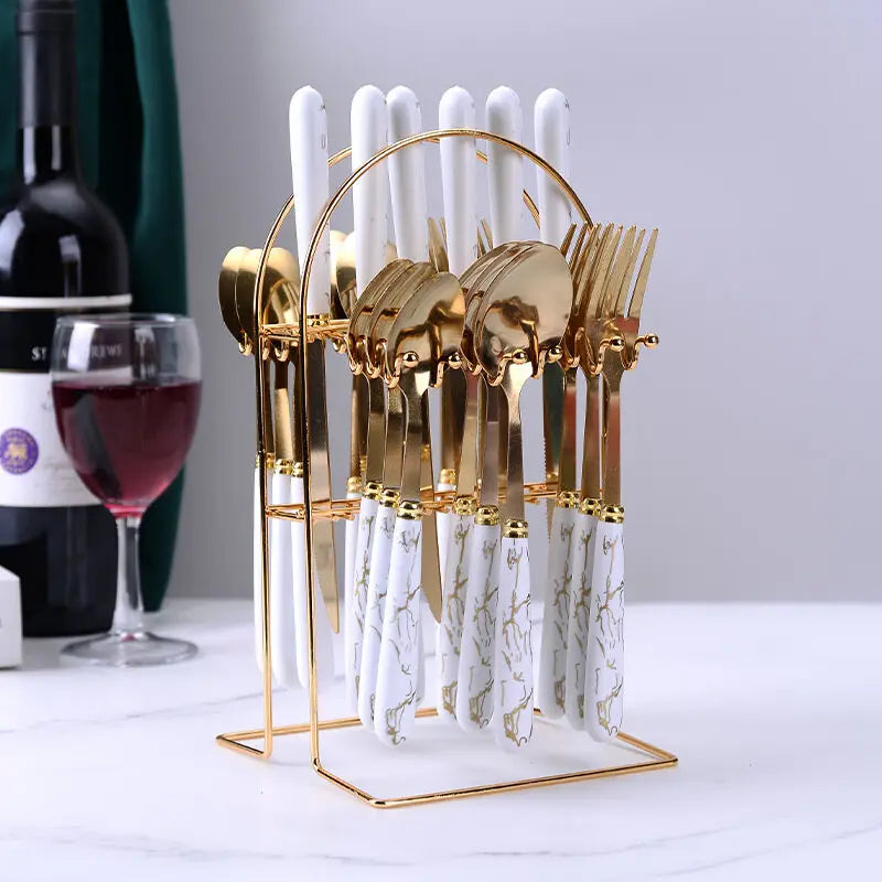 Flatware Set Gold Cutlery Set Stainless Steel Tableware Set Gold White Mirror Polished Cutlery Set for Home Restaurant