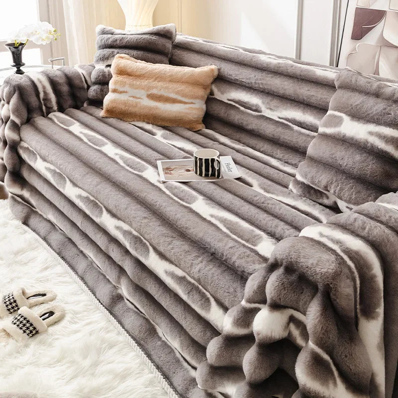 EIFLOY-Rabbit Plush Sofa Cover, Non Slip, Towel Blanket, Soft, Thick, Couch Slipcover, Winter, Universal, Furniture Protector