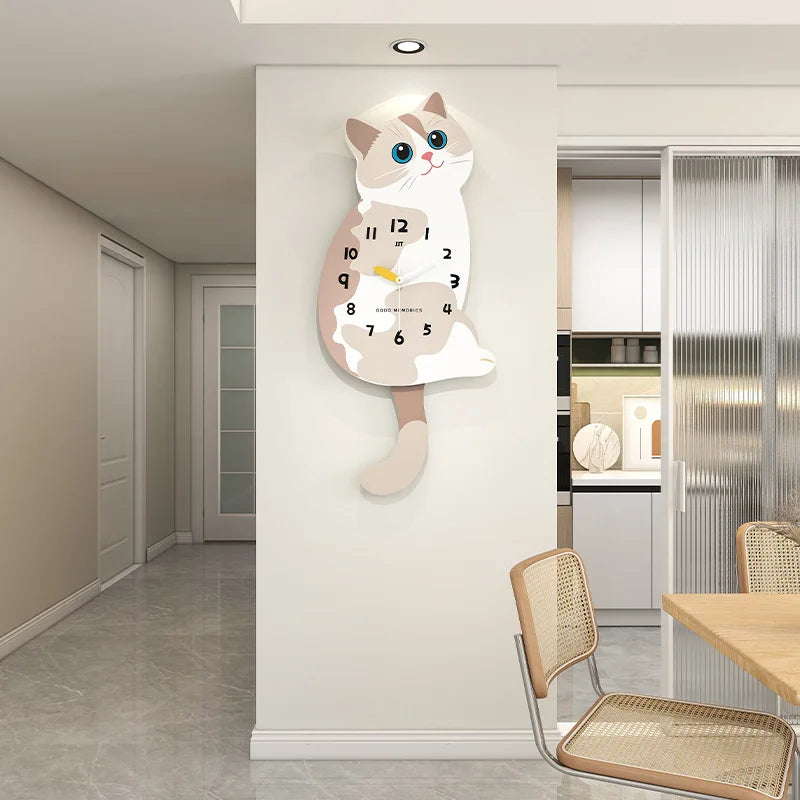 Swinging Cat Tail Wall Clock - Silent Modern Decor for Living Room, Minimalist Creative Hanging Clock